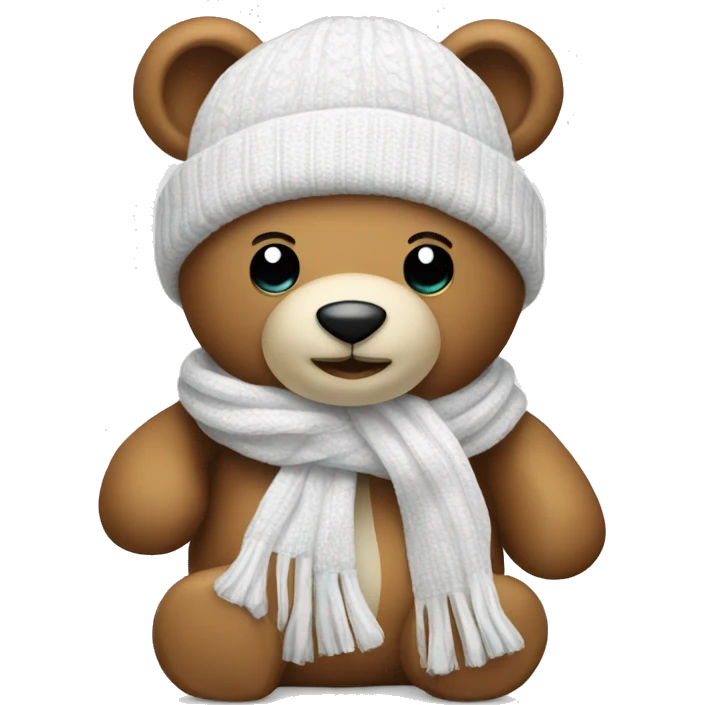 Teddy bear with white beanie and scarf emoji
