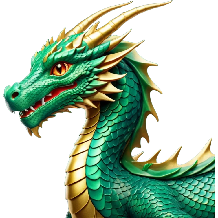 cinematic-noble-dragon-portrait-emoji,-poised-and-majestic,-with-a-sinuous,-elongated-body-covered-in-intricately-detailed,-shimmering-scales-in-hues-of-emerald-and-gold,-and-piercing,-fiery-eyes-that-reflect-ancient-wisdom; emoji