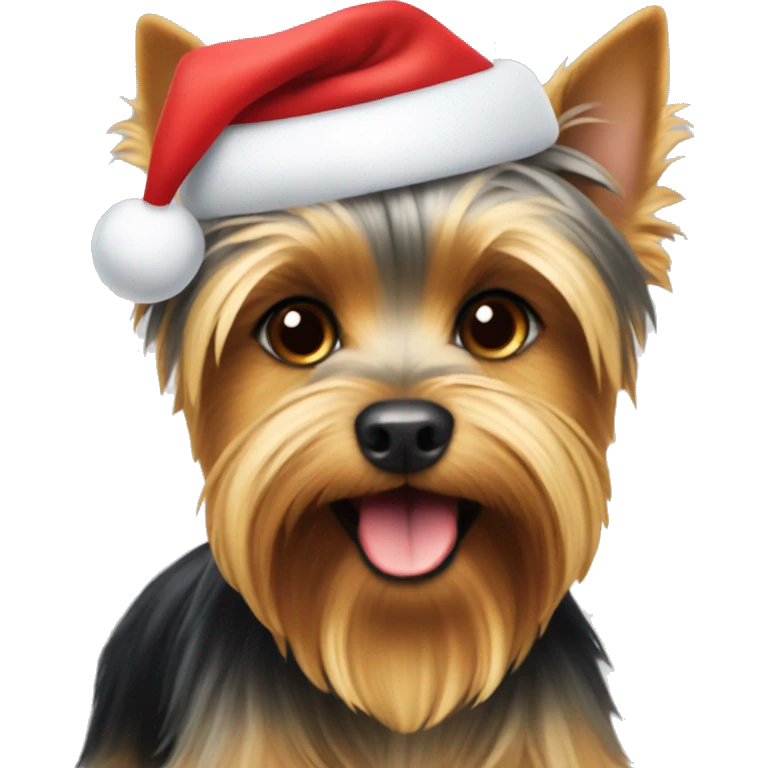 Yorkshire terrier in Santa hat emoji