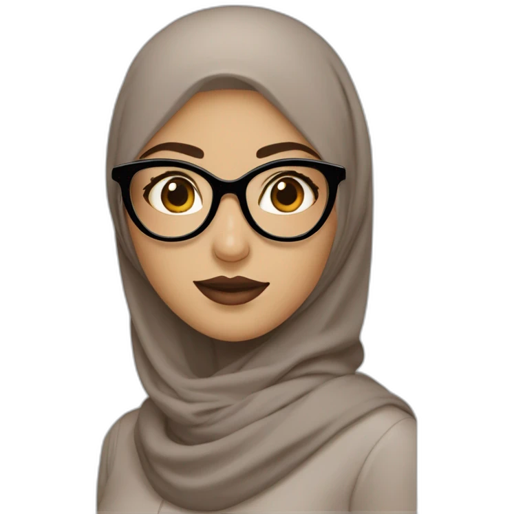 Hijabi girl with glasses fair skin and almond wyes dark iris and puly lips with tiny nose emoji