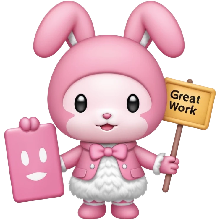 "my melody" with sign that says great work emoji