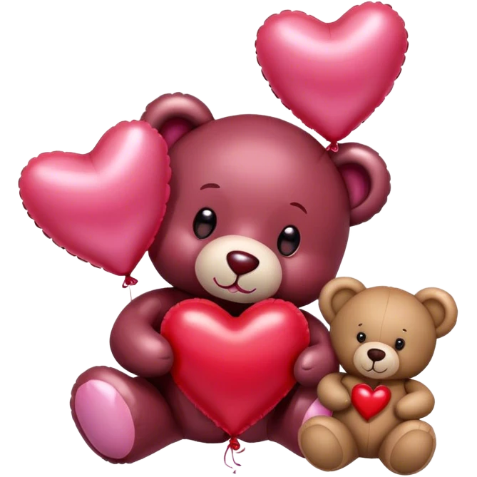 maroon love letter, three metallic pink heart-shaped balloons and red kisses and love teddy bear emoji