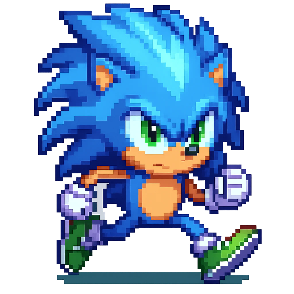 Change Sonic’s shoes to green sneakers with white laces in pixel art style, no background. emoji