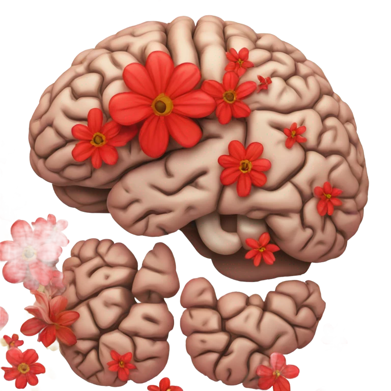 anatomical brain with flowers red emoji