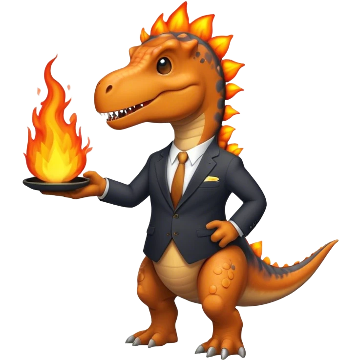 office dinosaur in a suit on a fire emoji