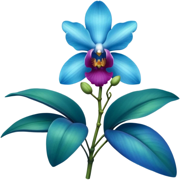 royal blue and cyan orchid with leaves emoji
