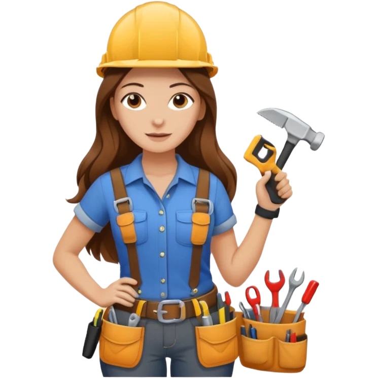beautiful girl with long brown hair constructing new lounge room emoji