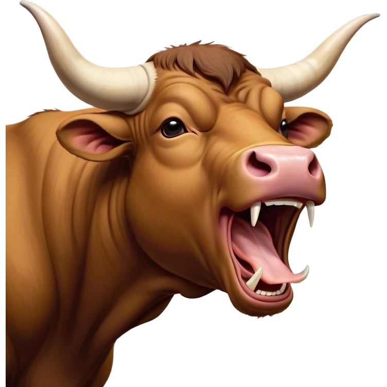 Cinematic Cute Yawning Brown Bull Portrait Emoji, Head tilted slightly with a dramatic, wide-open yawn, showcasing a smooth, rich brown hide with a subtle texture, floppy ears slightly drooping, round dark eyes barely open in drowsy contentment, Simplified yet irresistibly adorable features, highly detailed, glowing with a soft, cozy glow, high shine, relaxed yet expressive, stylized with a touch of rugged whimsy, bright and endearing, soft glowing outline, capturing the essence of a sleepy yet affectionate guardian, so drowsy it feels like it could charge right out of the screen and curl up for a nap! emoji