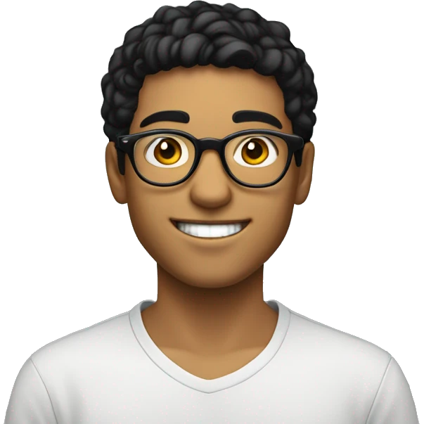younman of about 20 years old programador with circular glasses, smiling, black hair medium emoji