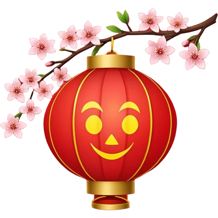 kawaii cute chinese red lantern with flowers emoji