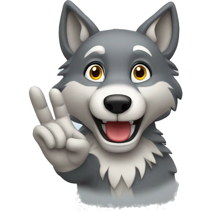 Grey wolf waving hand emoji