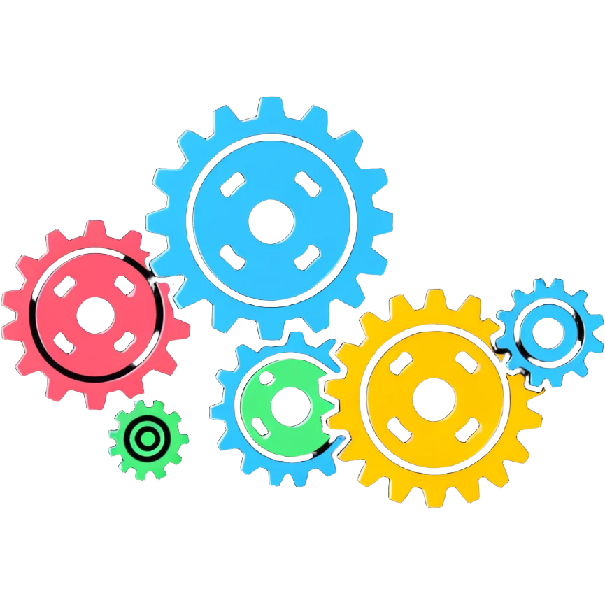 A set of connected gears turning in unison, showing a repeatable system emoji