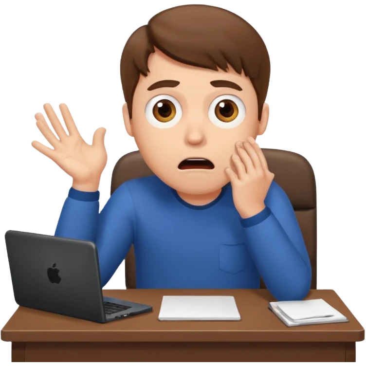 A white man with brown hairs, white skin,  sits at his desk in shock emoji