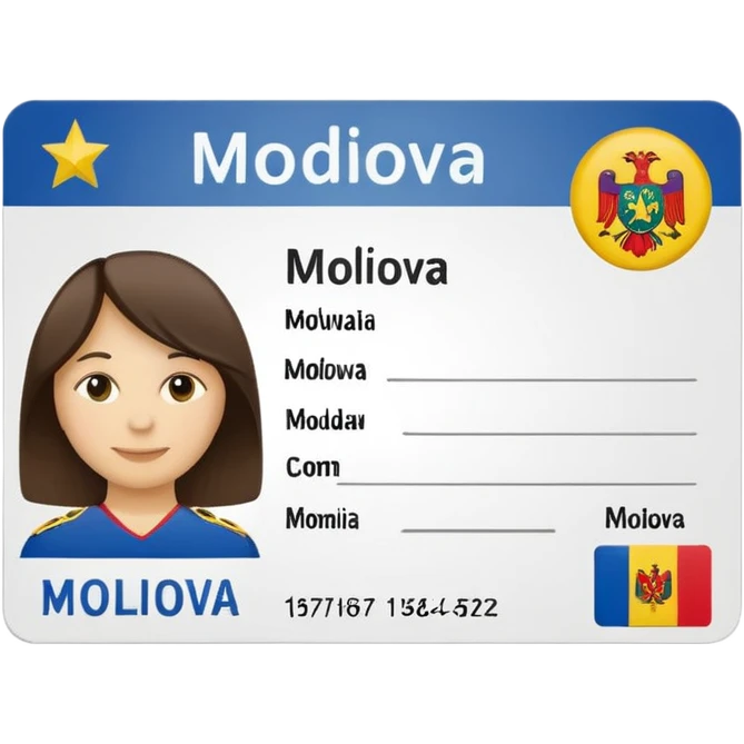 ID card with placeholder lines instead of text, small silhouette of Moldova in the corner, classic emoji style emoji