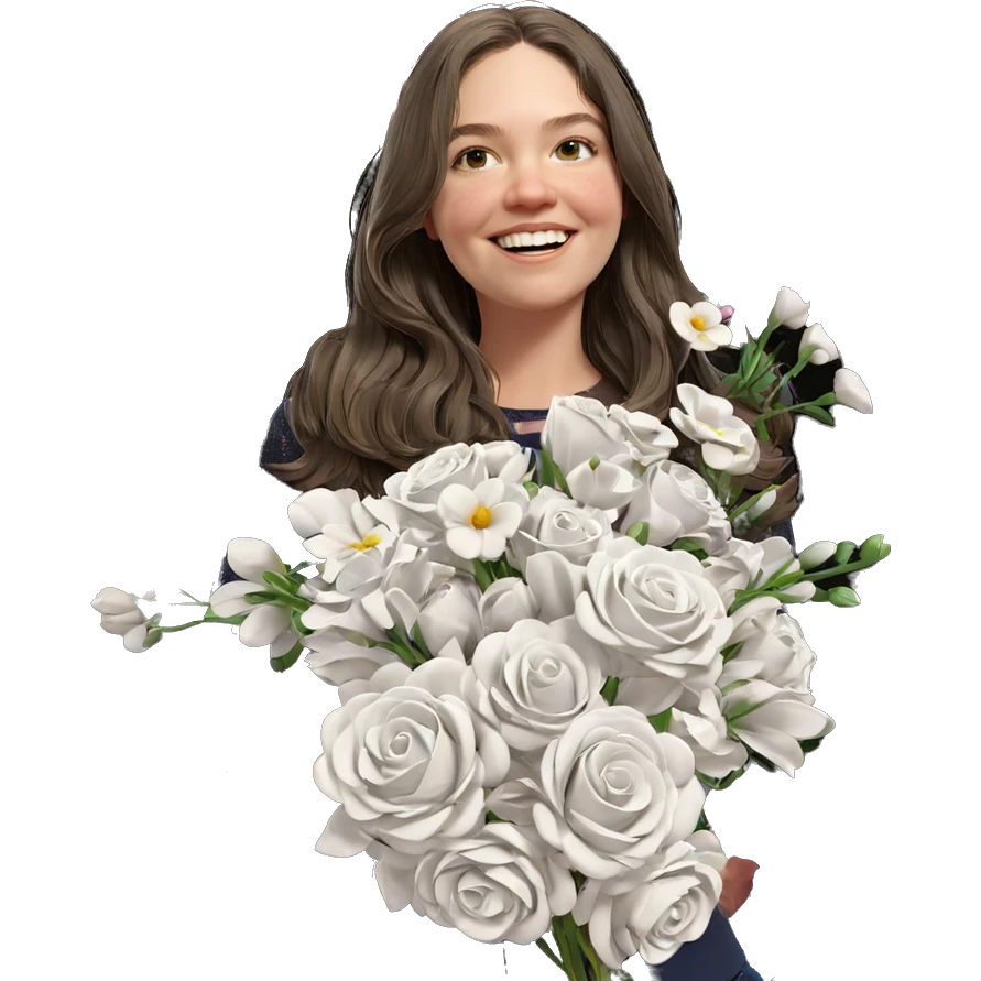 smiling girl with flowers emoji