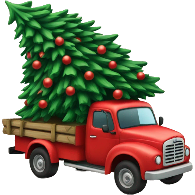 Red truck carrying a Christmas tree emoji