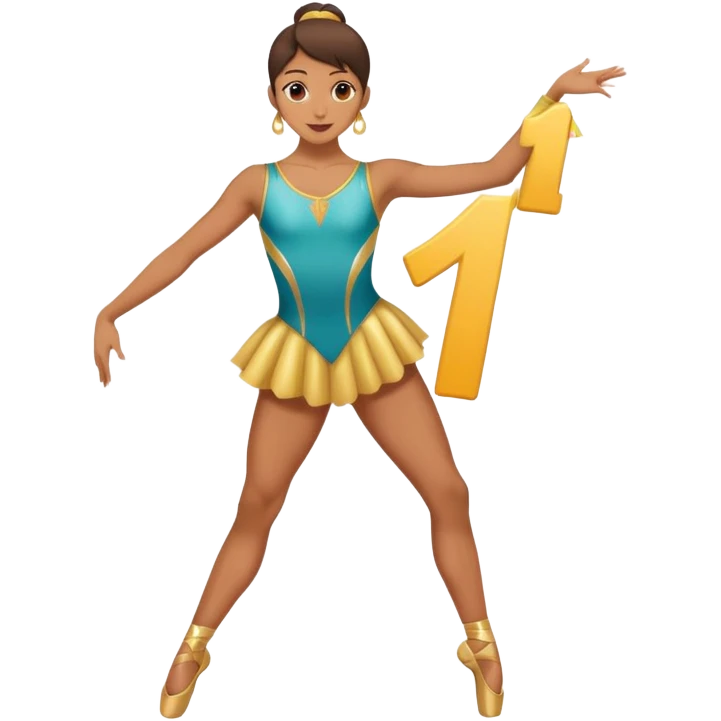Dancer in a leotard costume holding number 1 emoji