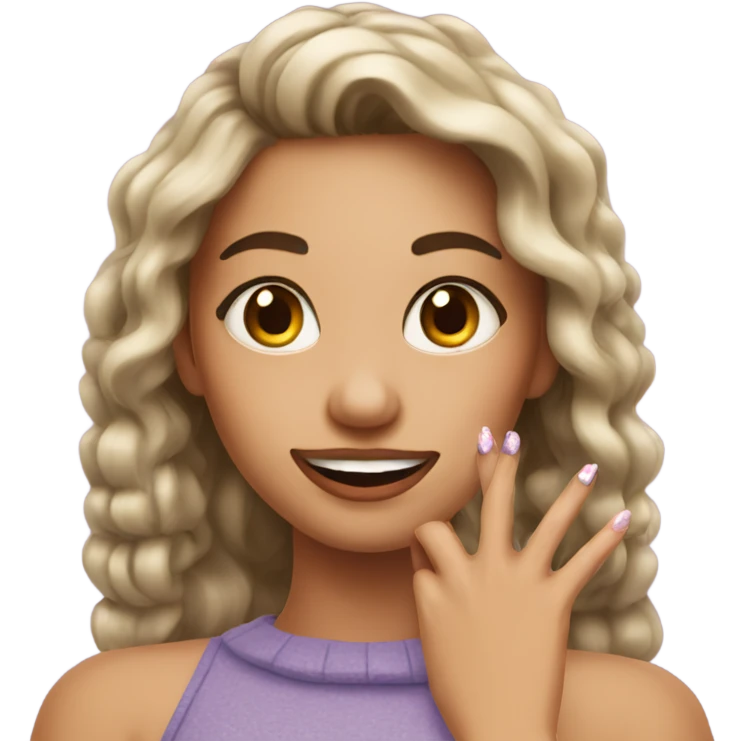 Beautiful girl with a funny nail emoji