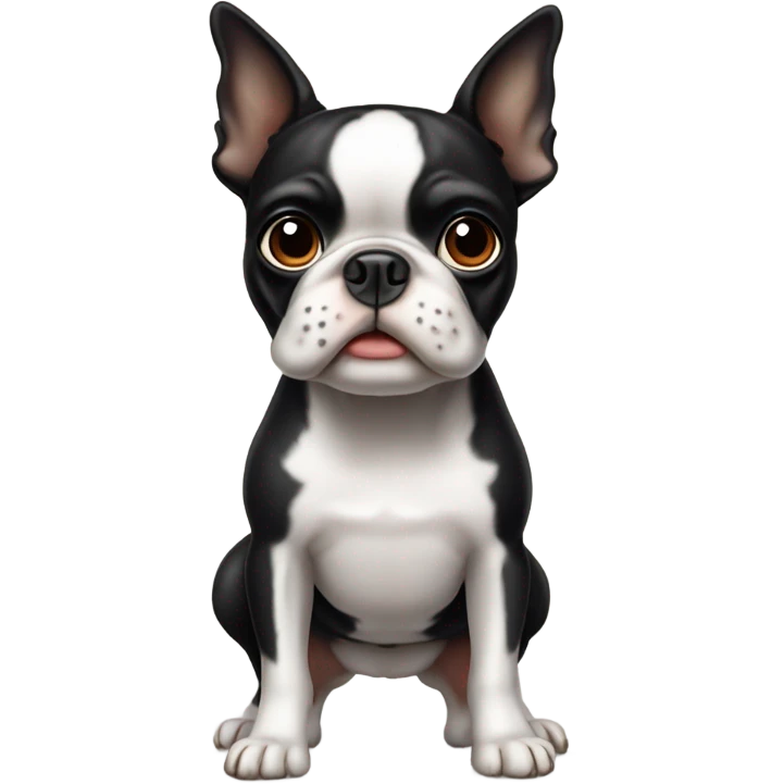 Boston terrier with one ear up and one ear down emoji