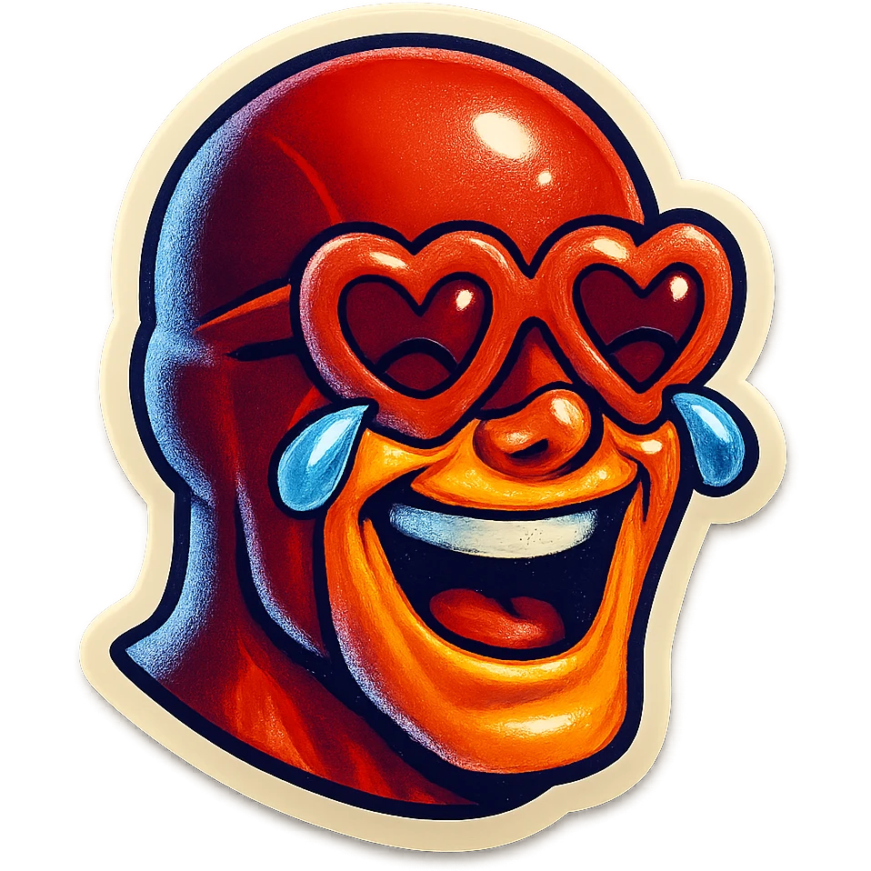 superhero head, coffee creature, heart glasses, laughing with tears in eyes emoji