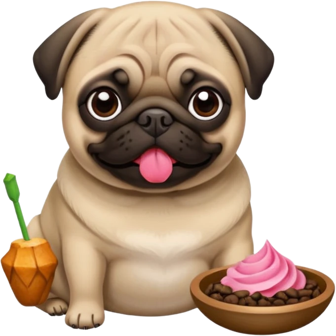 Pug com laço Rosa comendo ração emoji