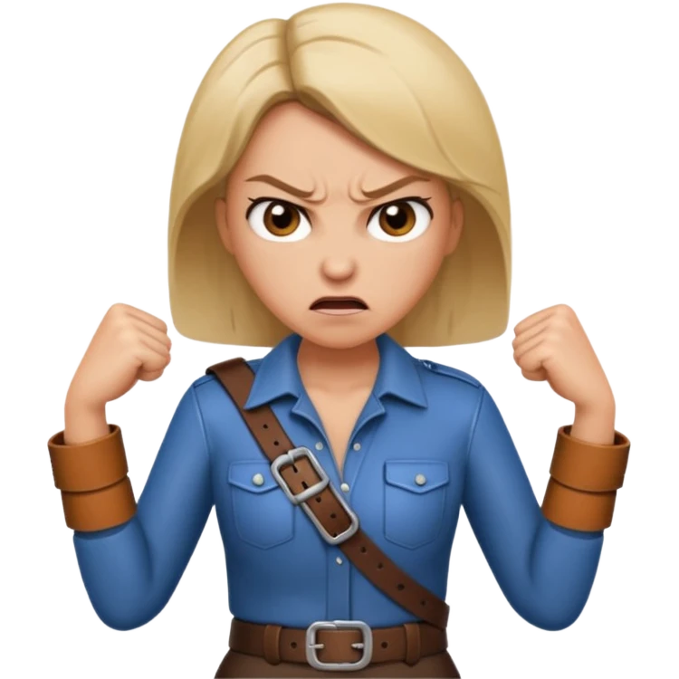 mom with a belt in her hands and an angry expression on her facd emoji