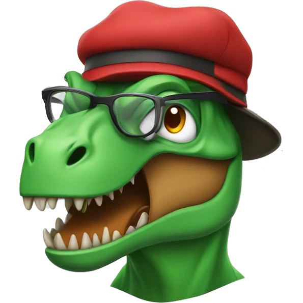 Angry Green Trex wearing red beret and eyeglasses  emoji