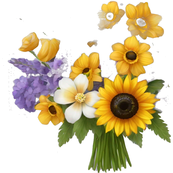 Lavender iris poppy sunflower hydrangea anemone bouquet  emoji