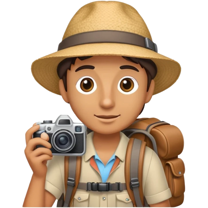 Tourist with camera, hat and backpack ready for adventure emoji