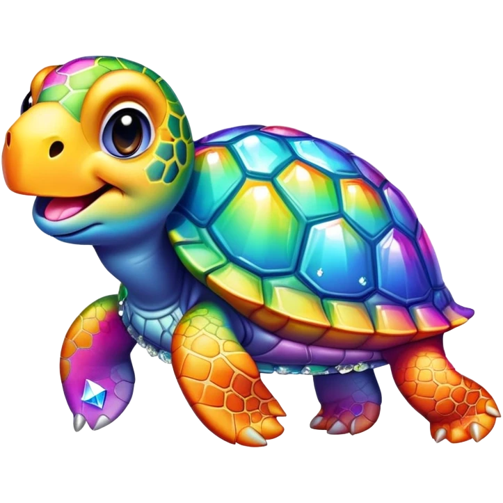 Rhinestone Turtle sticking its diamond tongue out in a rainbow  emoji
