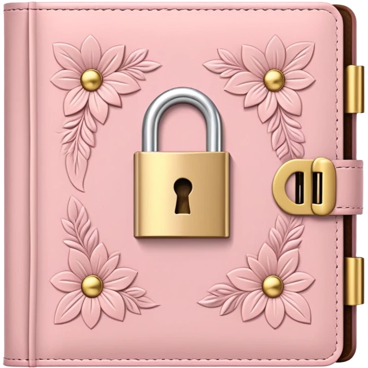 Powder pink diary notebook with padlock, cute, emoji
