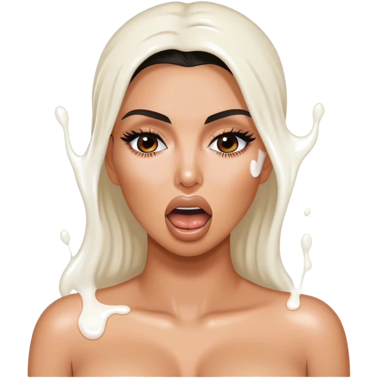 Kim kardashian naked with mouth open with white liquid on face  emoji