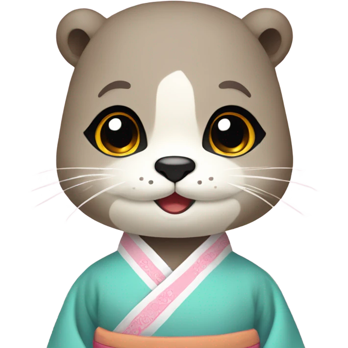 An otter face wear pastel-colored traditional Korean hanbok emoji
