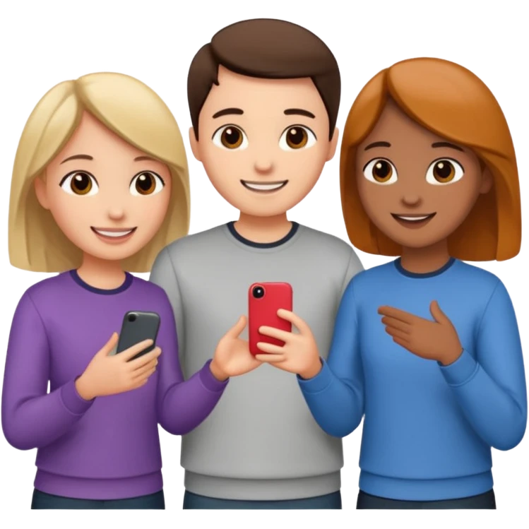 Three friends talking and looking each other, please keep 4th wall. emoji