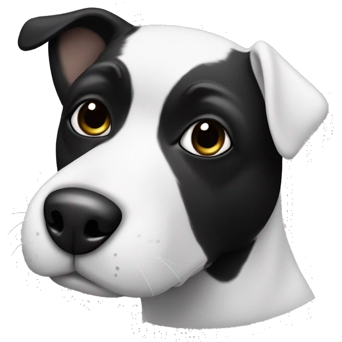 black and white dog face with asymmetrical black eye patches emoji