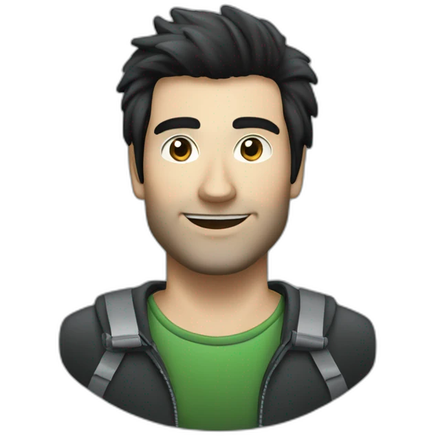 Black-haired man with the car “Skoda Yeti” in dark grey colour emoji
