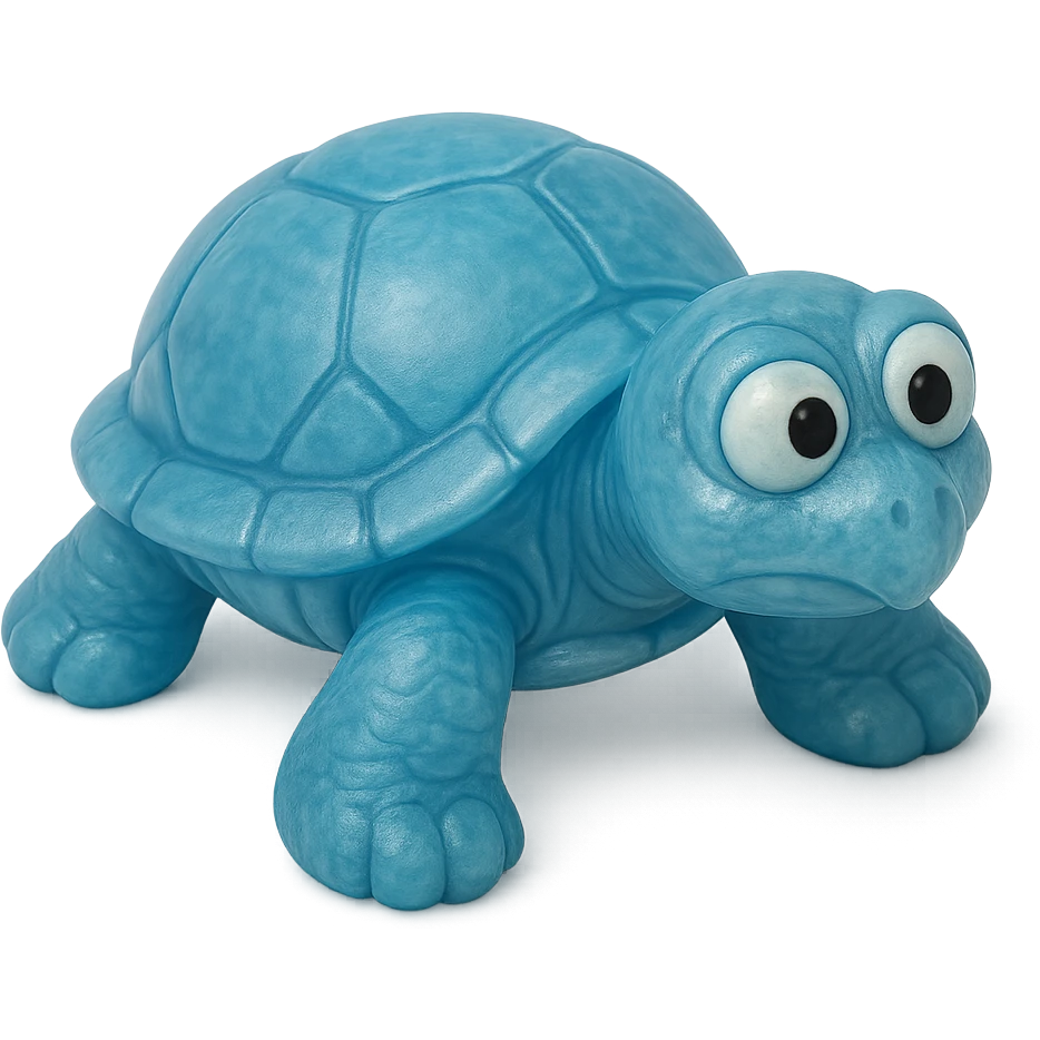 hyper-detailed retro 90's toy style see-through semi-transparent blue plastic turtle with derpy eyes soft plastic soft reflections soft and squishy some cloudiness not shiny highly detailed appealing no tag no background emoji