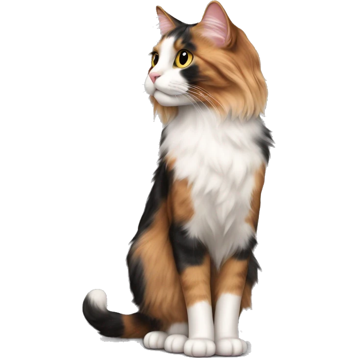 Long-haired Calico cat pink nose standing emoji