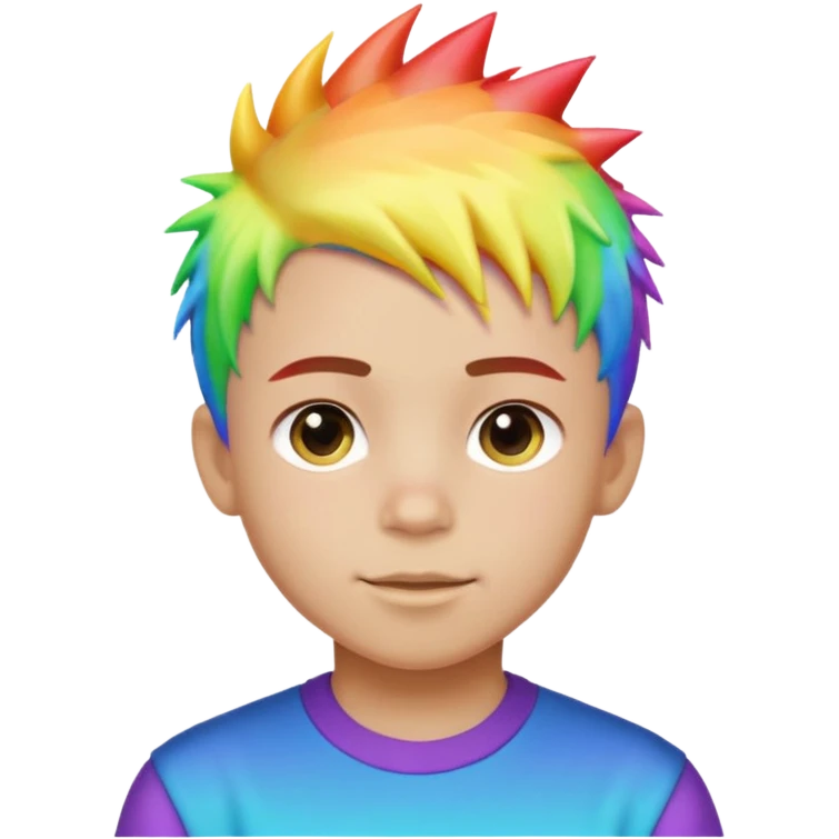Boy with rainbow streaks — short spiky hair glowing under light. emoji