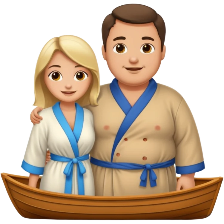 A fat guy in a nice robe on a tiny boat with pretty women emoji