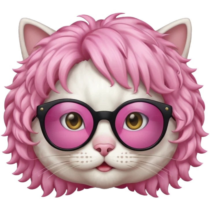 White cat wearing pink curly wig, black sunglasses emoji