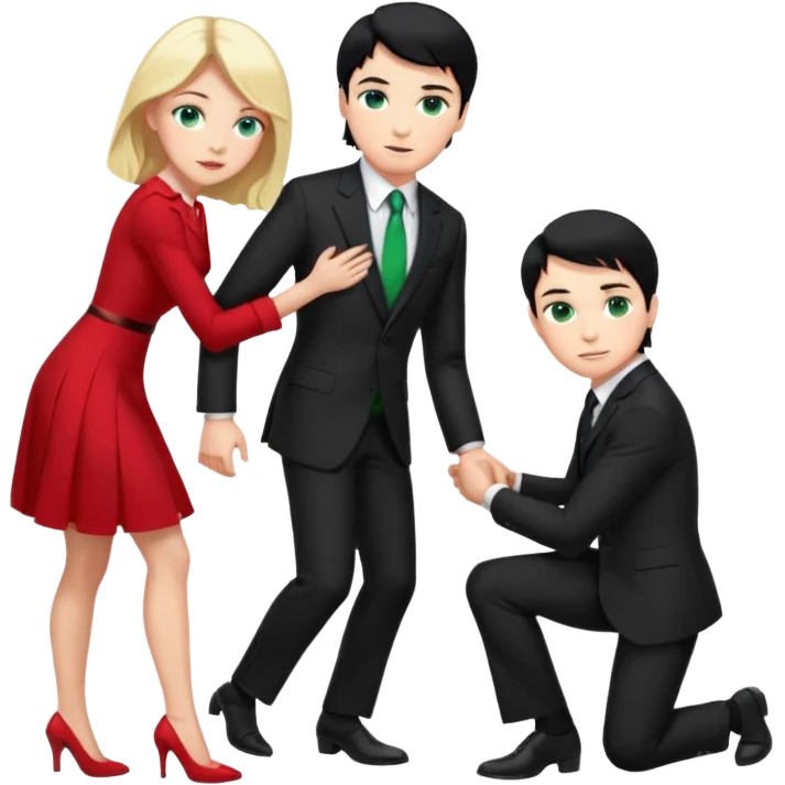 2 Person, prince, upright, black Hair, blue eyes, whole body, Woman, blonde Hair, Green eyes, bending knee, sleveless White Dress, emoji