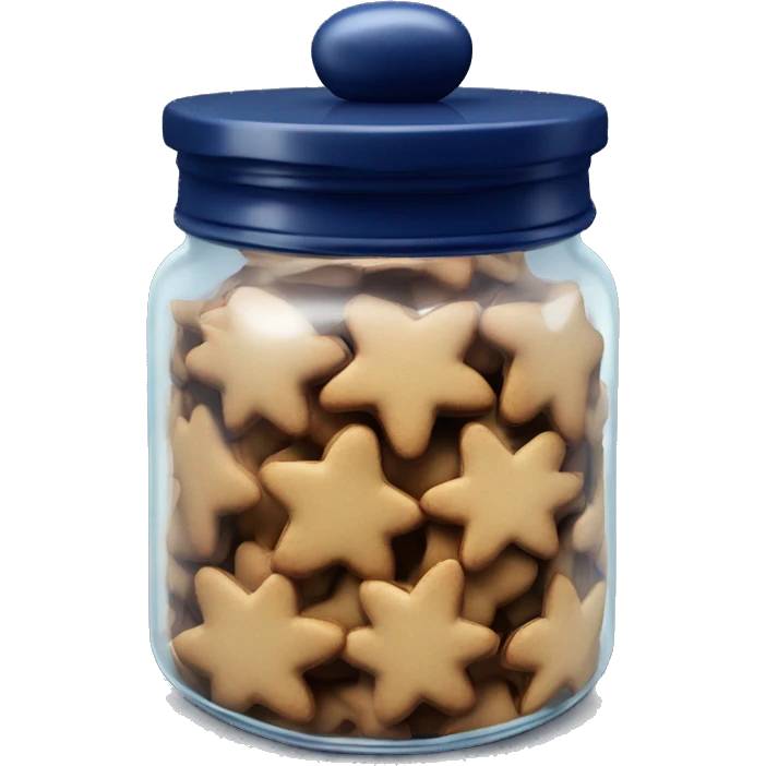 Realistic glass cookie jar with navy blue lid full of gingerbread cookies isolated. emoji