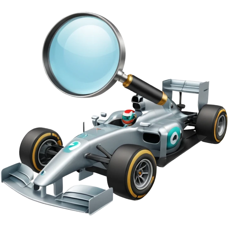 emoji de análise de Fórmula 1 com uma lupa sobre um carro de F1 emoji