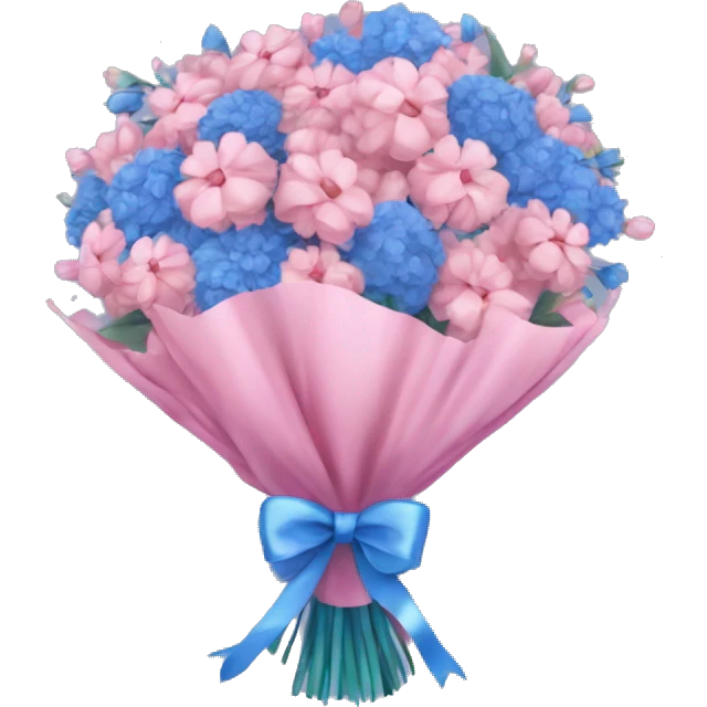 Aesthetic blue and pink bouquet of flowers with a bow wrapped around them emoji
