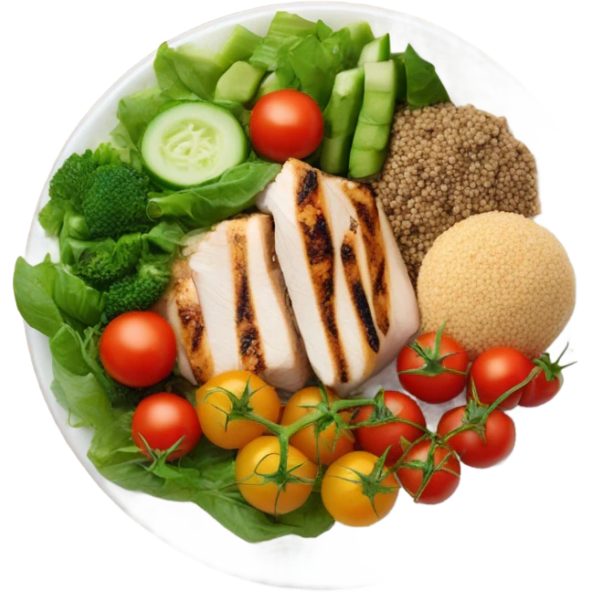 Look up on a large white round plate of healthy food emoji