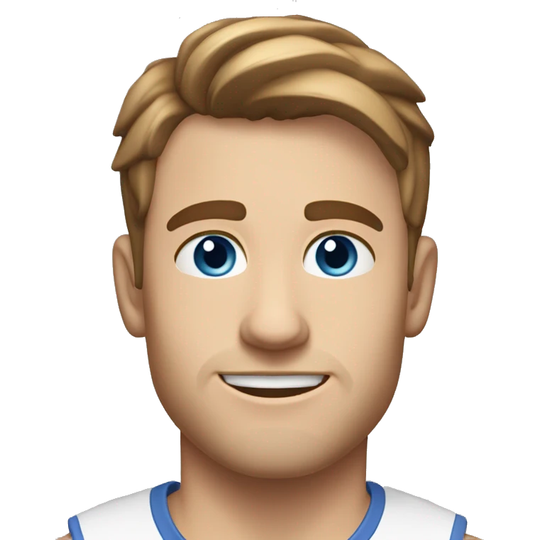 A head and shoulders shot of a 26 year old Caucasian man, with short brown hair,   with blue eyes wearing a t-shirt. emoji