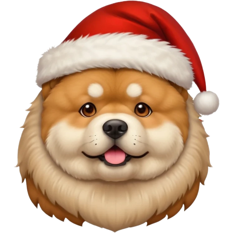 A chow chow dog wearing a santa hat emoji