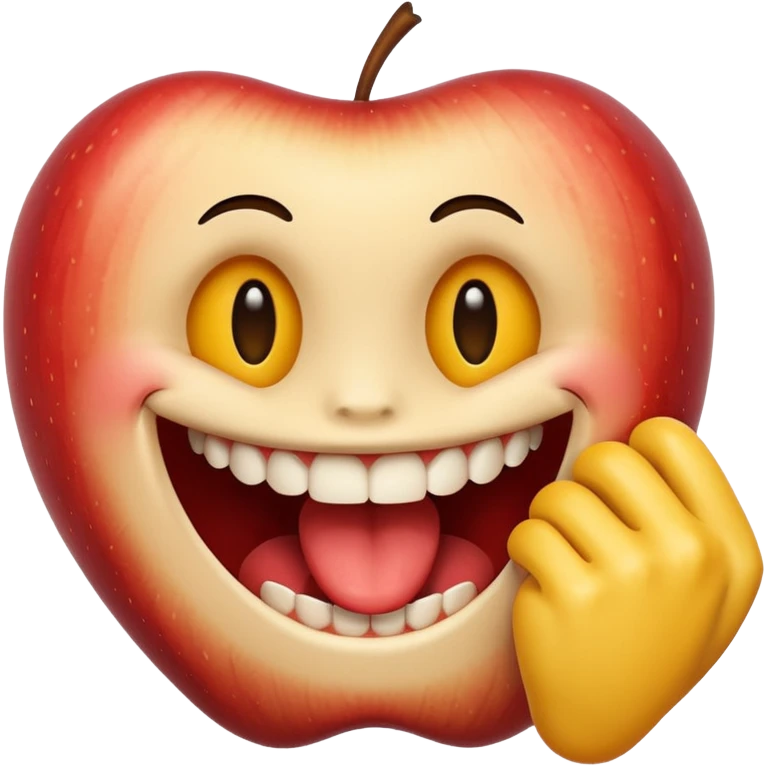 Apple IOS Smiley face with open mouth and teeth biting an arm like a love bite emoji