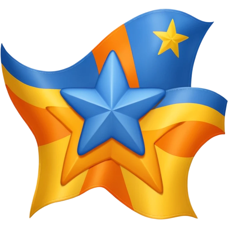  Flag Emoji, as a horizontal duo color, blue on top, orange on the bottom, and in between the two colors, there are 12 small, yellow, 5-pointed stars, running along the border of the two colors. Add one extra 5-pointed yellow star, but make it big, and directly in the middle of the flag. emoji